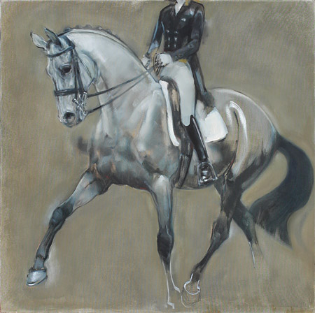 Rosemary Parcell horse paintings, grey over gold